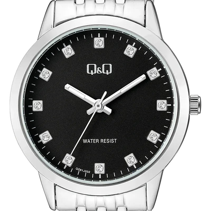 Q&Q Japan Quartz Black Dial Silver-tone Ladies Watch- QZ81J202Y